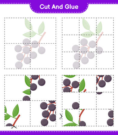 Cut and glue, cut parts of Elderberry and glue them. Educational children game, printable worksheet, vector illustrationのイラスト素材