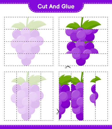 Cut and glue, cut parts of Grape and glue them. Educational children game, printable worksheet, vector illustrationのイラスト素材