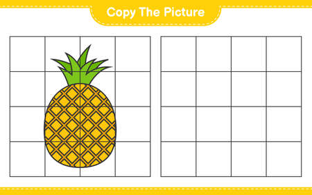 Copy the picture, copy the picture of Pineapple using grid lines. Educational children game, printable worksheet, vector illustrationのイラスト素材