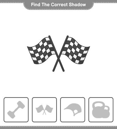 Find the correct shadow. Find and match the correct shadow of Racing Flags. Educational children game, printable worksheet, vector illustrationのイラスト素材