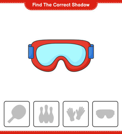 Find the correct shadow. Find and match the correct shadow of Goggle. Educational children game, printable worksheet, vector illustrationのイラスト素材