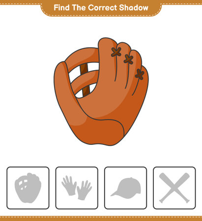 Find the correct shadow. Find and match the correct shadow of Baseball Glove. Educational children game, printable worksheet, vector illustrationのイラスト素材