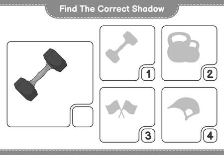 Find the correct shadow. Find and match the correct shadow of Dumbbell. Educational children game, printable worksheet, vector illustrationのイラスト素材