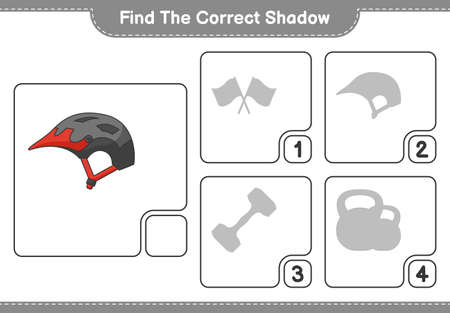 Find the correct shadow. Find and match the correct shadow of Bicycle Helmet. Educational children game, printable worksheet, vector illustrationのイラスト素材