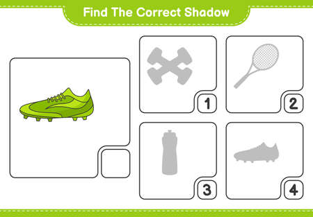 Find the correct shadow. Find and match the correct shadow of Soccer Shoes. Educational children game, printable worksheet, vector illustrationのイラスト素材