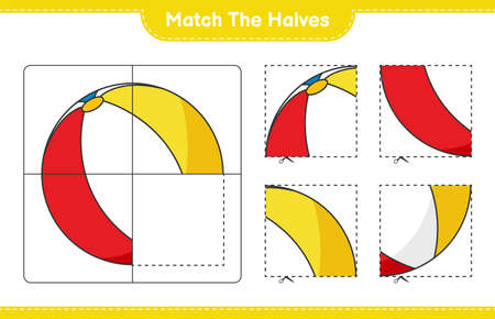 Match the halves. Match halves of Beach Ball. Educational children game, printable worksheet, vector illustrationのイラスト素材
