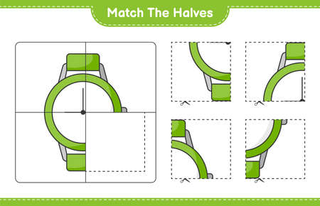 Match the halves. Match halves of Watches. Educational children game, printable worksheet, vector illustrationのイラスト素材