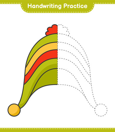 Handwriting practice. Tracing lines of Hat. Educational children game, printable worksheet, vector illustrationのイラスト素材