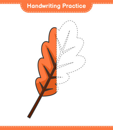 Handwriting practice. Tracing lines of Oak Leaf. Educational children game, printable worksheet, vector illustrationのイラスト素材