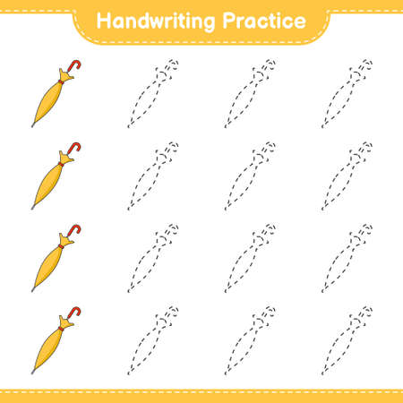 Handwriting practice. Tracing lines of Umbrella. Educational children game, printable worksheet, vector illustrationのイラスト素材