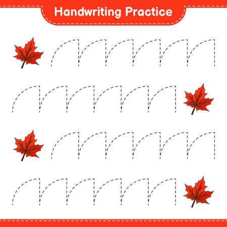 Handwriting practice. Tracing lines of Maple Leaf. Educational children game, printable worksheet, vector illustrationのイラスト素材