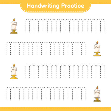 Handwriting practice. Tracing lines of Candle. Educational children game, printable worksheet, vector illustrationのイラスト素材