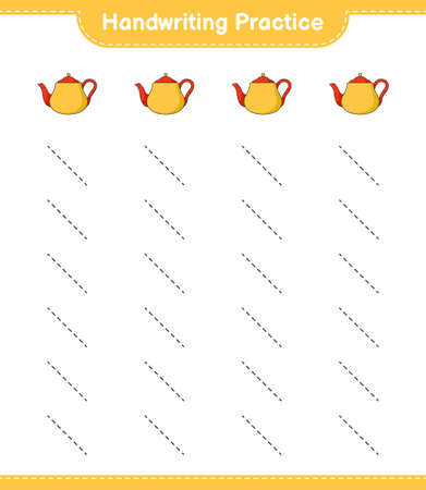 Handwriting practice. Tracing lines of Teapot. Educational children game, printable worksheet, vector illustrationのイラスト素材