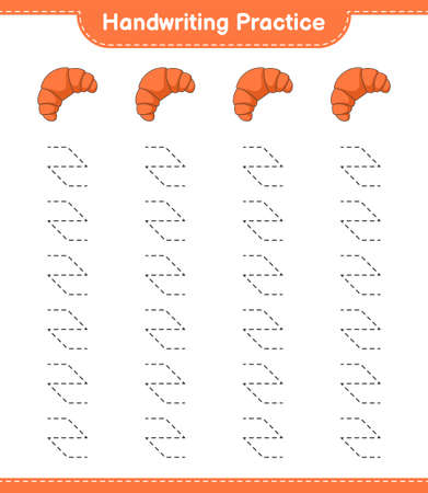 Handwriting practice. Tracing lines of Croissant. Educational children game, printable worksheet, vector illustrationのイラスト素材
