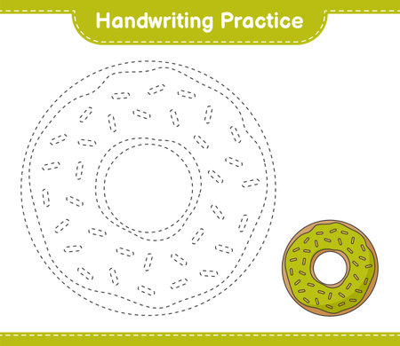 Handwriting practice. Tracing lines of Donut. Educational children game, printable worksheet, vector illustrationのイラスト素材