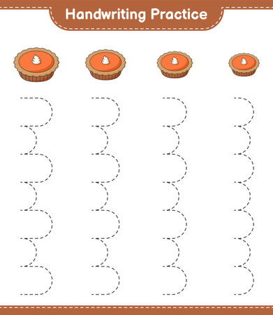 Handwriting practice. Tracing lines of Pie. Educational children game, printable worksheet, vector illustrationのイラスト素材