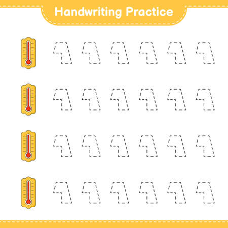 Handwriting practice. Tracing lines of Thermometer. Educational children game, printable worksheet, vector illustrationのイラスト素材