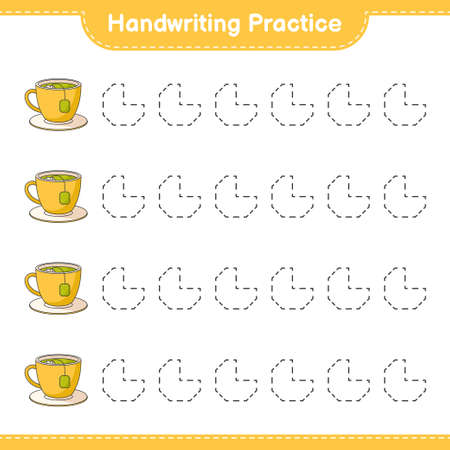 Handwriting practice. Tracing lines of Tea Cup. Educational children game, printable worksheet, vector illustrationのイラスト素材