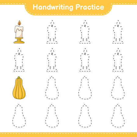 Handwriting practice. Tracing lines of Candle and Butternut Squash. Educational children game, printable worksheet, vector illustrationのイラスト素材