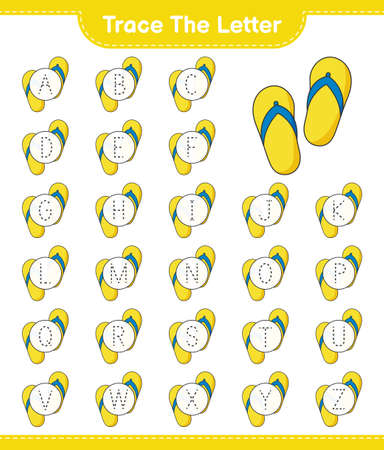 Trace the letter. Tracing letter with Flip Flop. Educational children game, printable worksheet, vector illustrationのイラスト素材