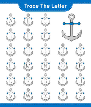 Trace the letter. Tracing letter with Anchor. Educational children game, printable worksheet, vector illustrationのイラスト素材
