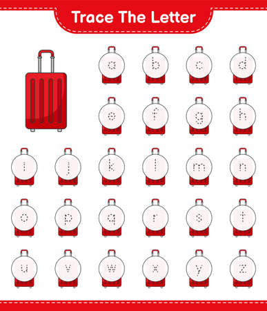 Trace the letter. Tracing letter with Travel Bag. Educational children game, printable worksheet, vector illustrationのイラスト素材