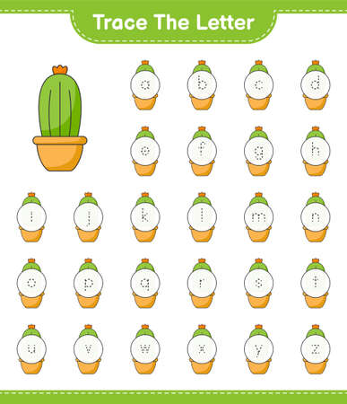 Trace the letter. Tracing letter with Cactus. Educational children game, printable worksheet, vector illustrationのイラスト素材