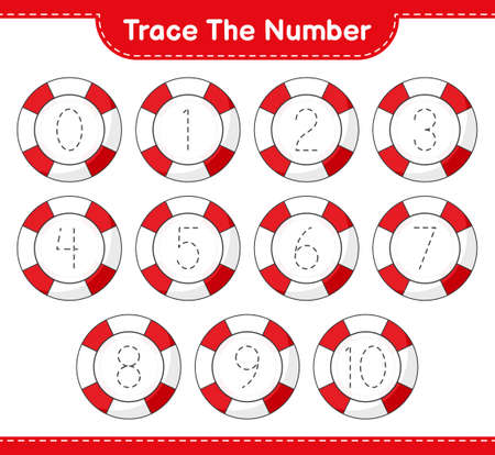 Trace the number. Tracing number with Lifebuoy. Educational children game, printable worksheet, vector illustrationのイラスト素材