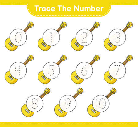 Trace the number. Tracing number with Ukulele. Educational children game, printable worksheet, vector illustrationのイラスト素材