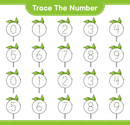 Trace the number. Tracing number with Pinwheels. Educational children game, printable worksheet, vector illustrationのイラスト素材