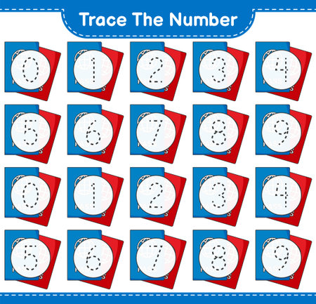Trace the number. Tracing number with Passport. Educational children game, printable worksheet, vector illustrationのイラスト素材