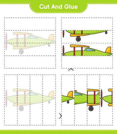 Cut and glue, cut parts of Plane and glue them. Educational children game, printable worksheet, vector illustrationのイラスト素材