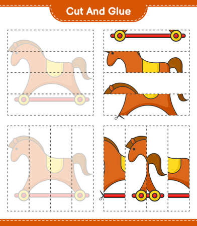 Cut and glue, cut parts of Rocking Horse and glue them. Educational children game, printable worksheet, vector illustrationのイラスト素材