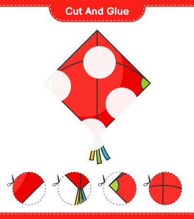 Cut and glue, cut parts of Kite and glue them. Educational children game, printable worksheet, vector illustrationのイラスト素材