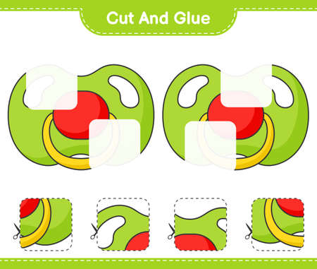 Cut and glue, cut parts of Pacifier and glue them. Educational children game, printable worksheet, vector illustrationのイラスト素材