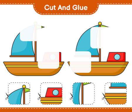 Cut and glue, cut parts of Boat and glue them. Educational children game, printable worksheet, vector illustrationのイラスト素材