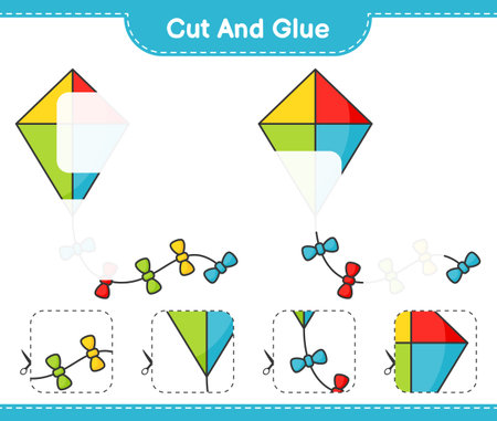 Cut and glue, cut parts of Kite and glue them. Educational children game, printable worksheet, vector illustrationのイラスト素材