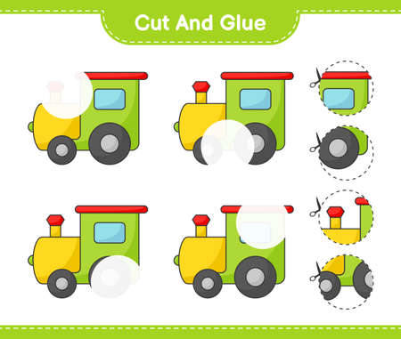Cut and glue, cut parts of Train and glue them. Educational children game, printable worksheet, vector illustrationのイラスト素材