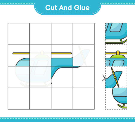 Cut and glue, cut parts of Helicopter and glue them. Educational children game, printable worksheet, vector illustrationのイラスト素材
