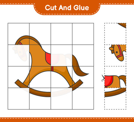 Cut and glue, cut parts of Rocking Horse and glue them. Educational children game, printable worksheet, vector illustrationのイラスト素材