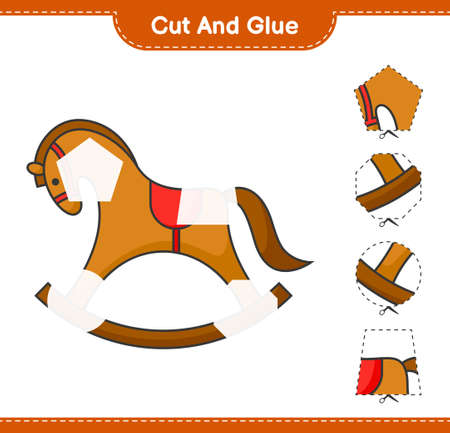 Cut and glue, cut parts of Rocking Horse and glue them. Educational children game, printable worksheet, vector illustrationのイラスト素材