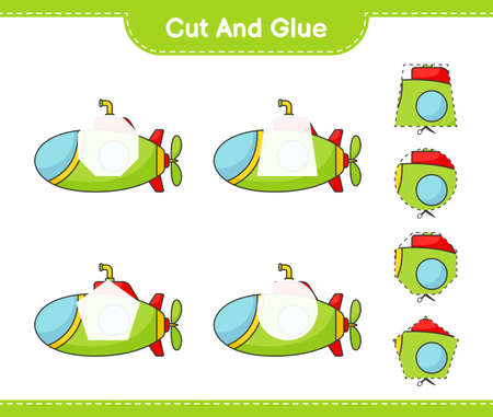 Cut and glue, cut parts of Submarine and glue them. Educational children game, printable worksheet, vector illustrationのイラスト素材