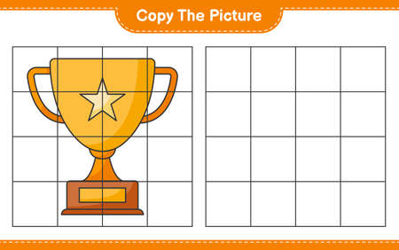 Copy the picture, copy the picture of Trophy using grid lines. Educational children game, printable worksheet, vector illustrationのイラスト素材
