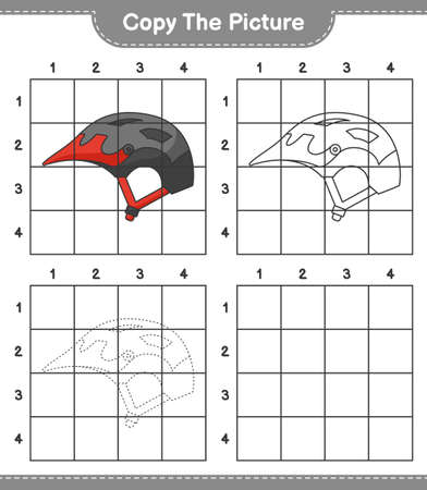 Copy the picture, copy the picture of Bicycle Helmet using grid lines. Educational children game, printable worksheet, vector illustrationのイラスト素材