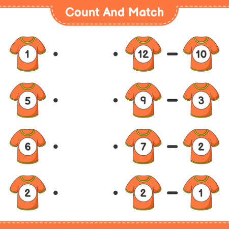 Count and match, count the number of T-shirt and match with the right numbers. Educational children game, printable worksheet, vector illustrationのイラスト素材
