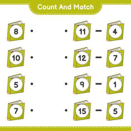 Count and match, count the number of Book and match with the right numbers. Educational children game, printable worksheet, vector illustrationのイラスト素材