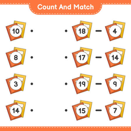 Count and match, count the number of Book and match with the right numbers. Educational children game, printable worksheet, vector illustrationのイラスト素材