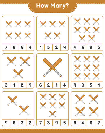 Counting game, how many Baseball Bat. Educational children game, printable worksheet, vector illustrationのイラスト素材