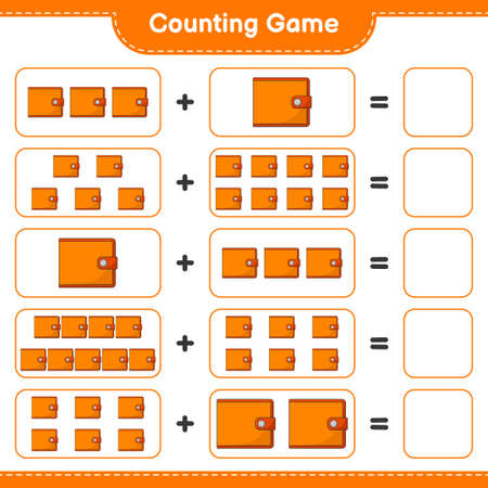 Counting game, count the number of Wallet and write the result. Educational children game, printable worksheet, vector illustrationのイラスト素材