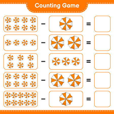 Counting game, count the number of Beach Umbrella and write the result. Educational children game, printable worksheet, vector illustrationのイラスト素材